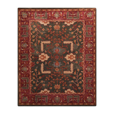 Tapis vert olive touffeté à la main 10 x 14