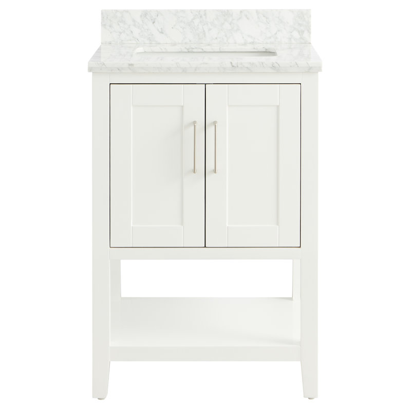 Jearold 24" Vanity With Carrara Marble Top And Ceramic Basin, White