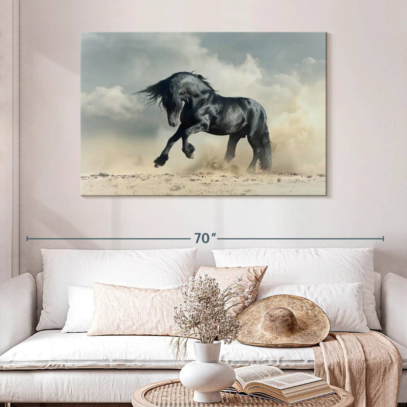Powerful Black Stallion, 32" H x 48" W
