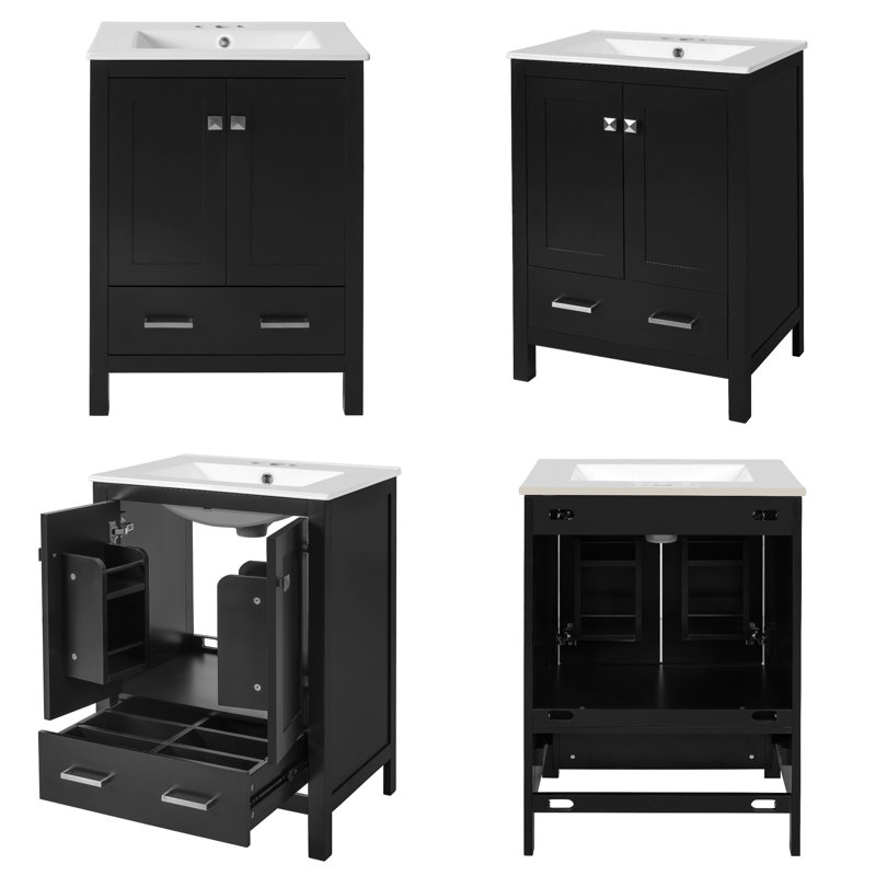 Meuble-lavabo 48 po avec lavabo en céramique - Armoire en bois massif avec portes à fermeture douce et rangement polyvalent