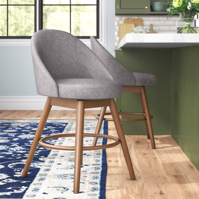 Tabouret de bar et de comptoir Hendrikus, Polyester gris, Tabouret de comptoir (assise de 26 po de hauteur)