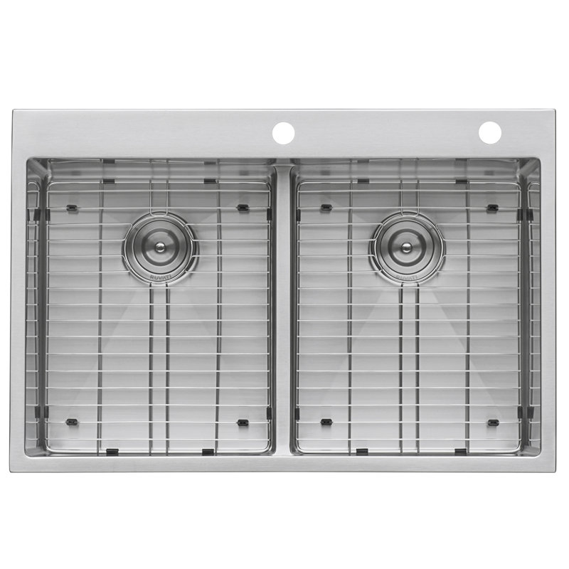 Tirana 33" L x 22" W Double Basin Drop-In Kitchen Sink with Basket Strainer