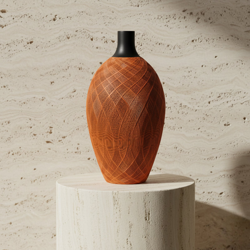 Handcrafted Table Vase, 13" H x 6.7" W x 6.7" D, Orange/Black