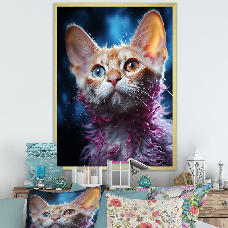 Devon Rex Dream Cat I - chat, art mural, salon, Cadre doré simple, H 40 po x l 30 po x P 1,5 po