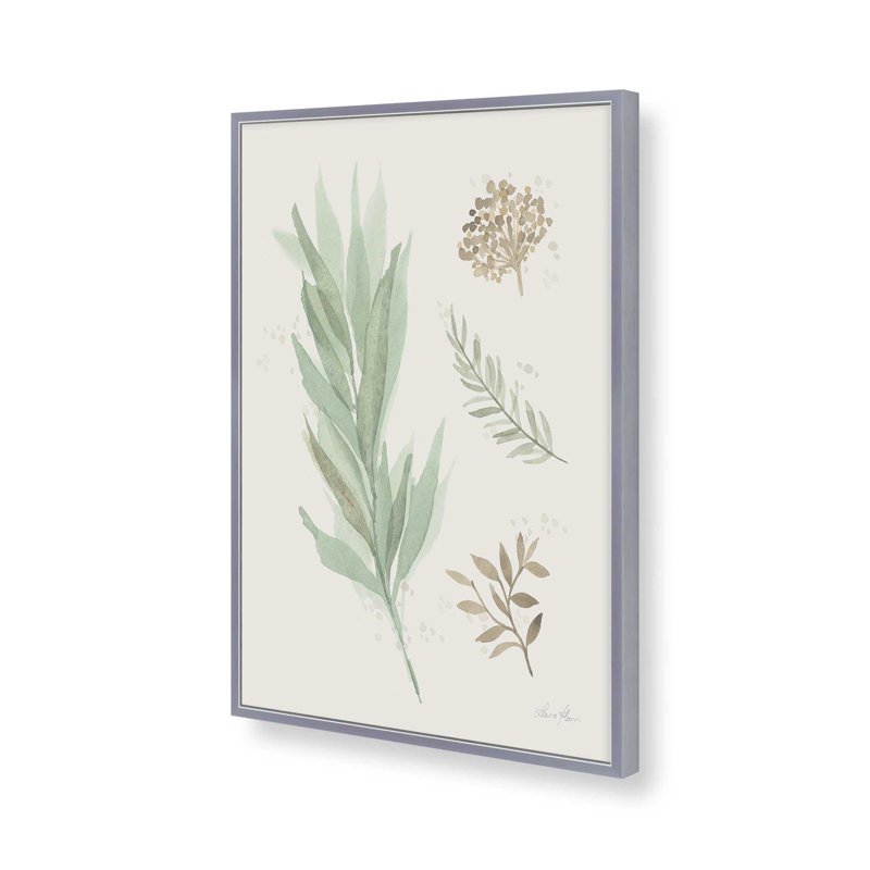 «Earthy Greens in Bloom I», Encadrement de coin ouvert en chrome poli, H 15,25 po x l 12,25 po