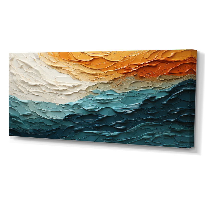 Collage bleu sarcelle orange océan Essence, H 28 po x l 60 po x P 1,5 po, Toile tendue