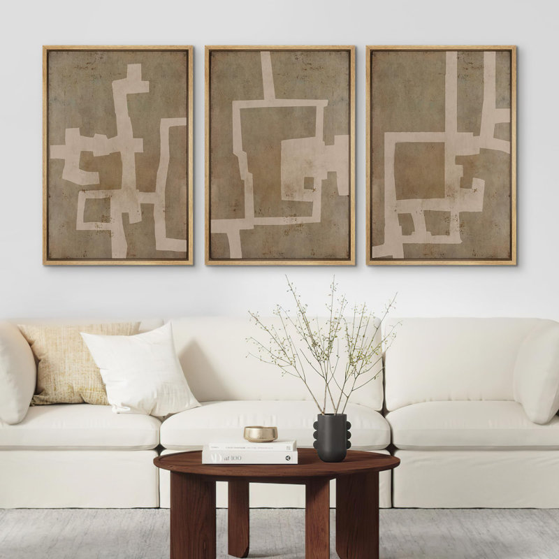 "Vintage, abstrait, géométrique, rétro, minimaliste, illustrations, art moderne, salon", 3 pièces, Naturel, H 36 po x l 24 po