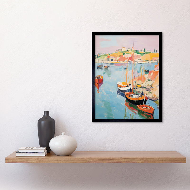 Boats In Harbour Fishing Village Coastal Landscape Abstract - Single Picture Frame Print