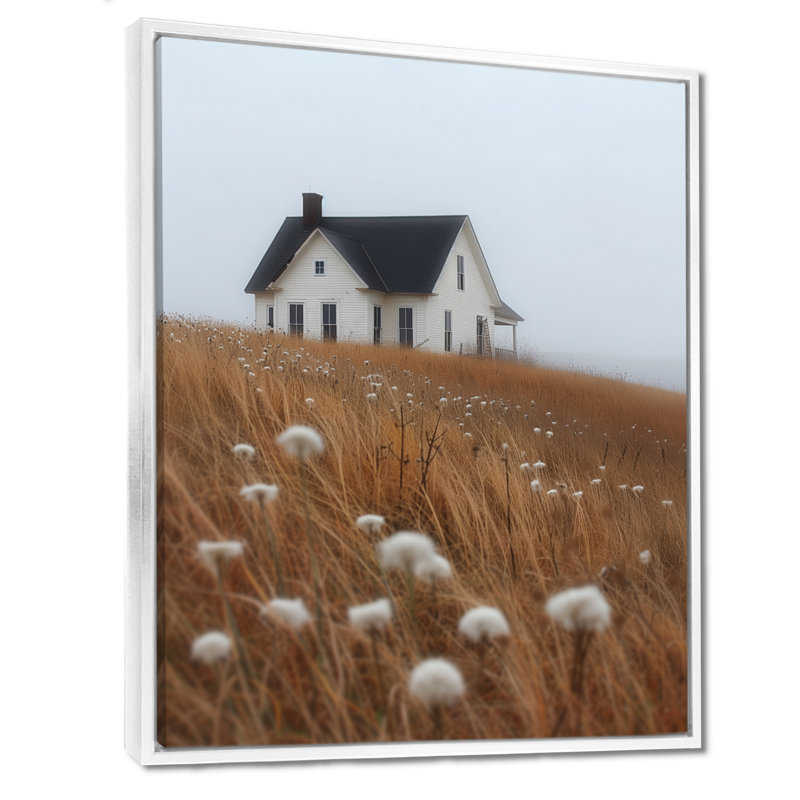 Blanc, blanc, brun, campagne d'hiver, paysage - ferme, art mural, Cadre flottant blanc, H 24 po x l 32 po