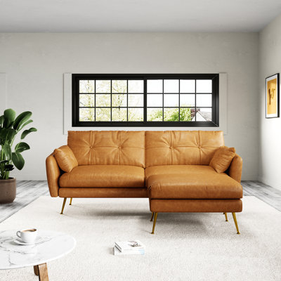 Canapé modulaire en similicuir de 82 po Bilma avec repose-pieds modulaire pour salon, brun clair