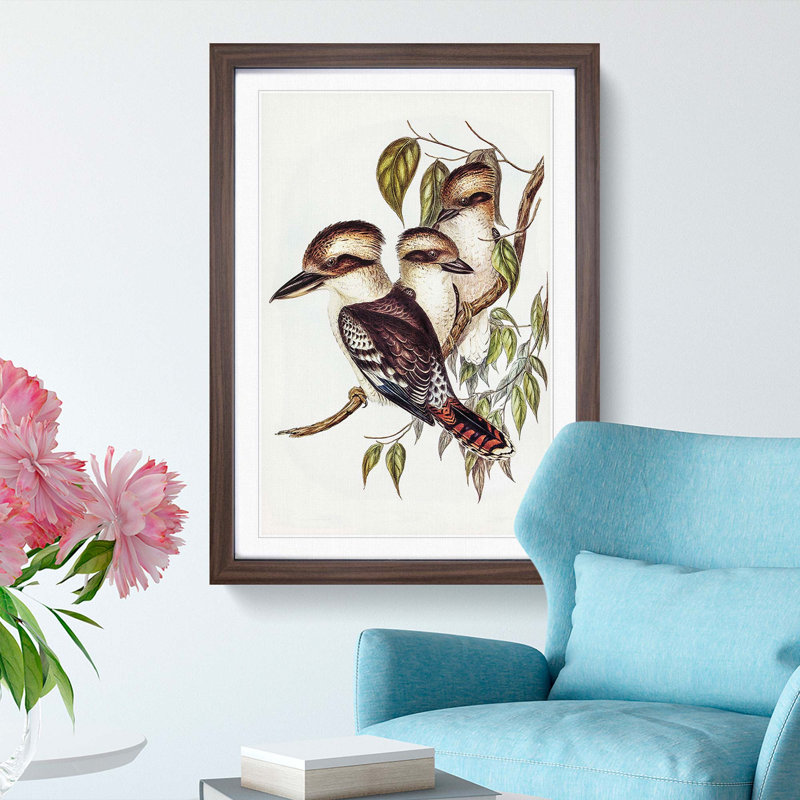 Great Brown Kingfishers by Elizabeth Gould - Picture Frame Painting Print, 65cm H x 48cm W x 2cm D, Walnut Framed