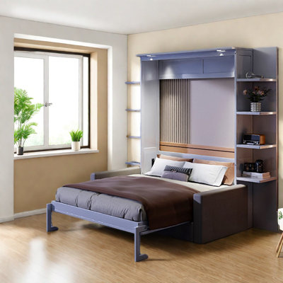 Queen Size Murphy Bed Wall Bed With Sofa,White