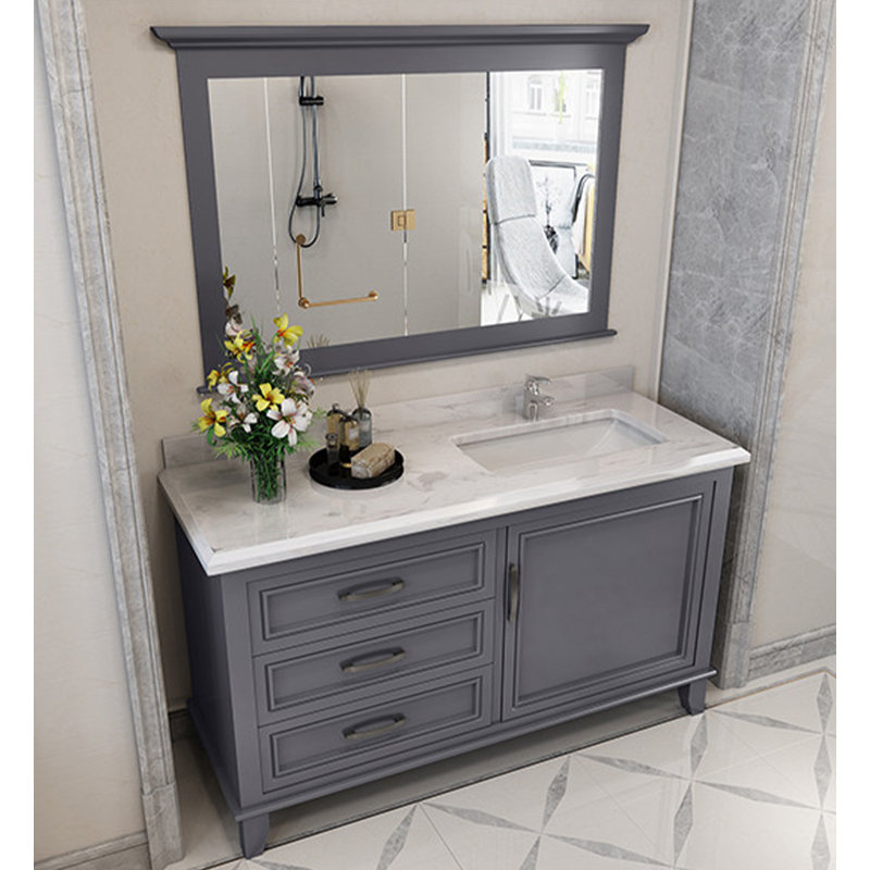 Meuble-lavabo en bois d'hévéa avec miroir assorti American Country