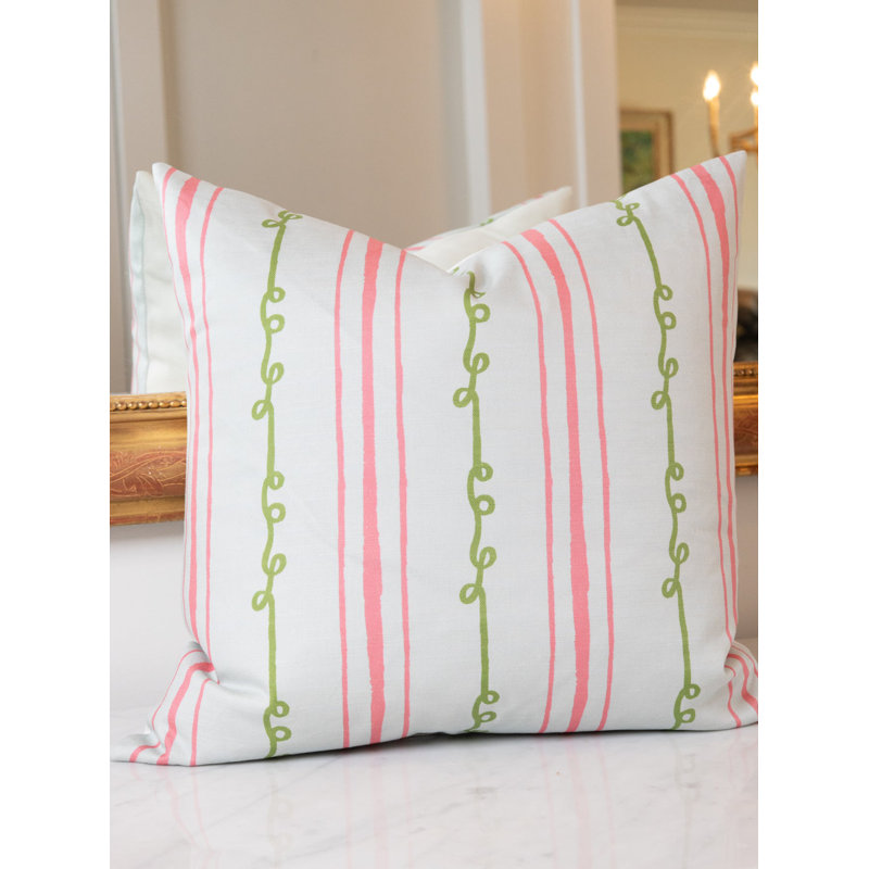 Sister Stripe Square Pillow Cover & Insert, 24"H x 24"W, Pink/Green/Light Blue Striped