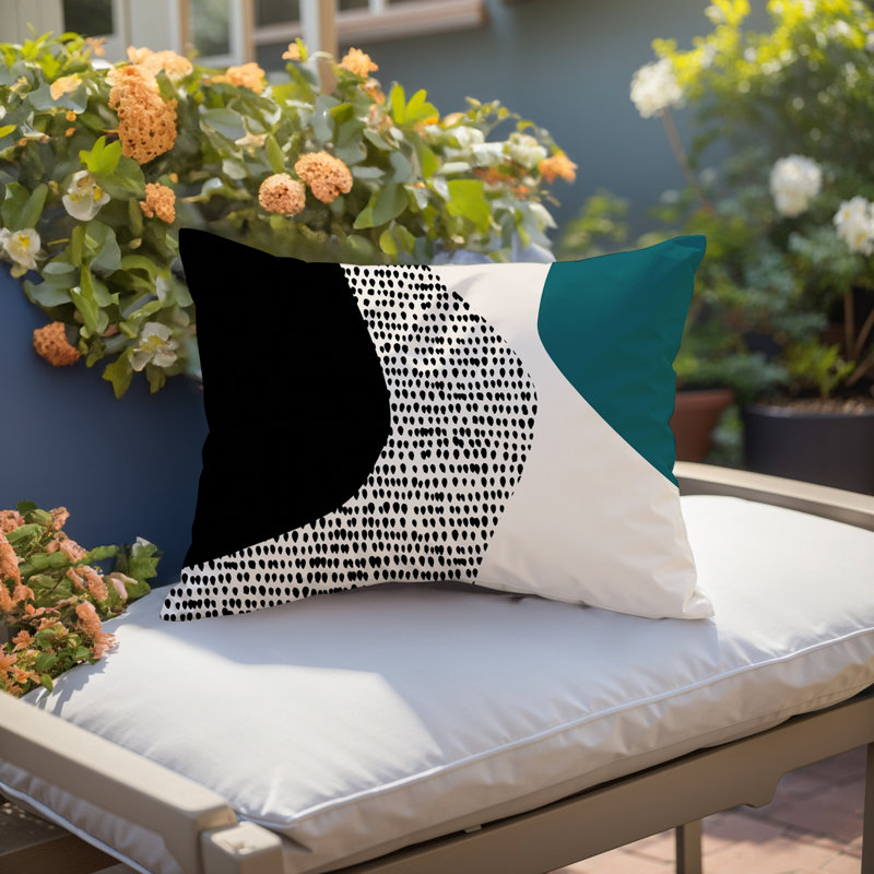 Coussin lombaire réversible intérieur / extérieur Vikka, H 14 po x l 20 po, Émeraude / noir / blanc cassé