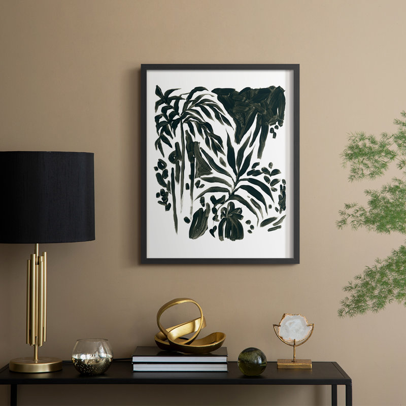 Encre Jungle II, reproduction encadrée - bois massif, Noir, noir, noir, noir, H 15 po x l 12 po