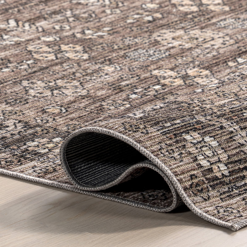 Redwood Vintage Washable Taupe Synthetic Rectangular Area Rug