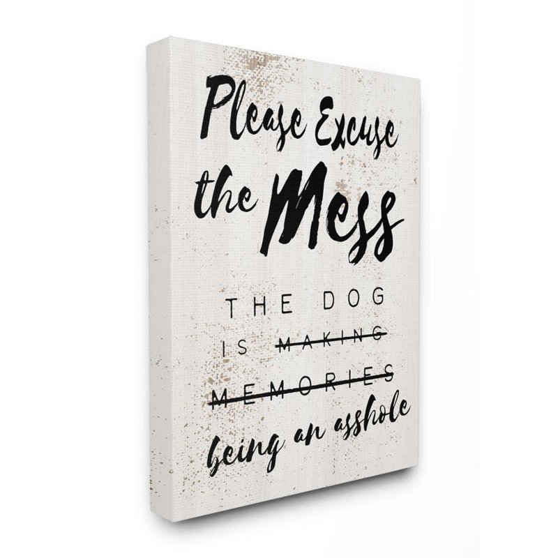«Excuse Mess Funny Word Dog Pet Textured Design», impression sur toile, H 20 po x l 16 po x P 1,5 po, Toile