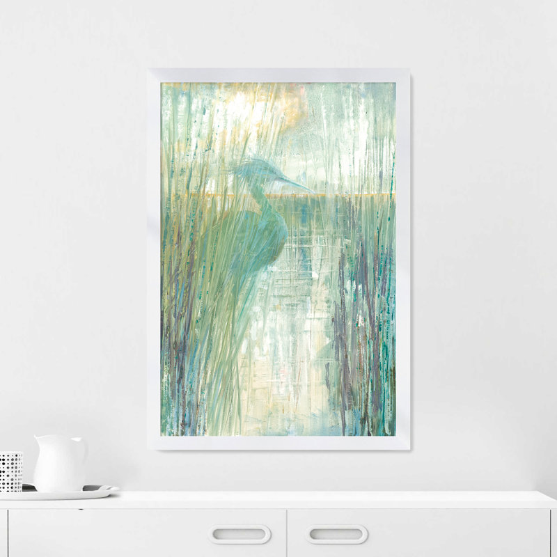 "Morning Egret I" par Ruane Manning - reproduction d'art encadrée, H 51,5 po x l 35,5 po x P 0,75 po