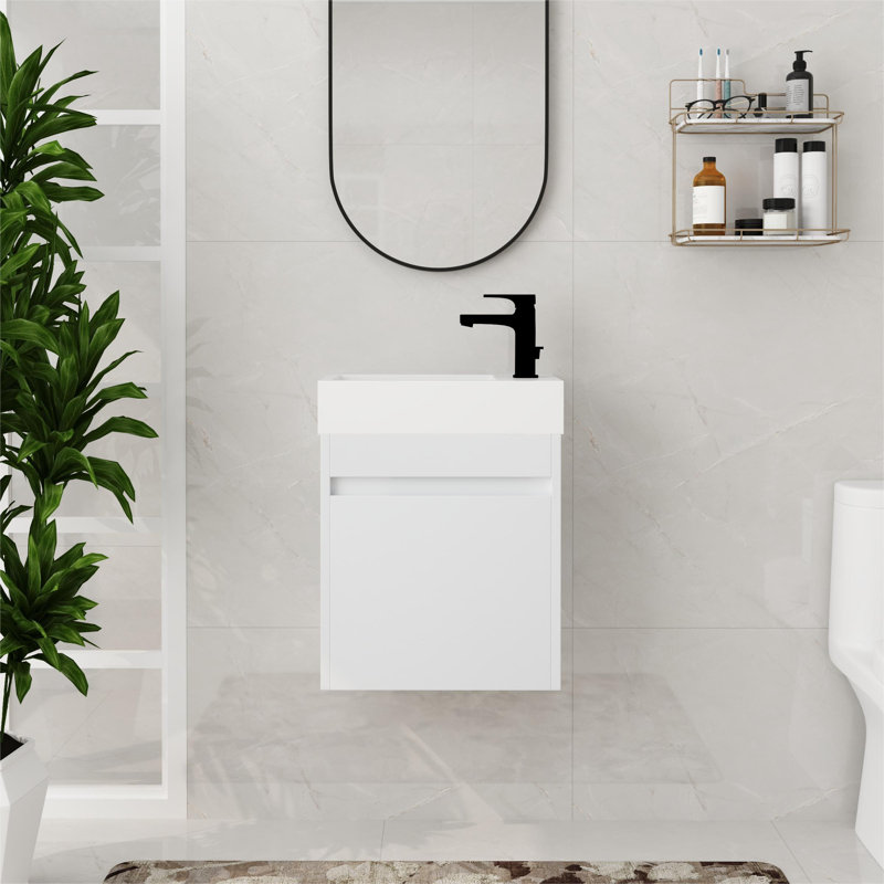 Ensemble de meuble-lavabo mural simple 18 po avec plateau en résine Katina, Blanc
