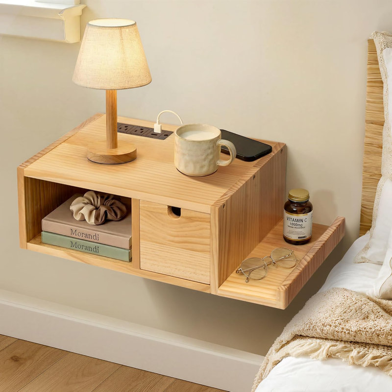 Suspended Bedside Table With Charging Station