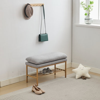 Banc de bout de lit avec tablette, banc de rangement pour chaussures rembourré en lin, banc de chambre moderne avec pieds en métal pour le salon, le vestibule, la salle à manger, 300 lb, lin