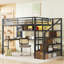 Lit mezzanine double avec lumière DEL et station de charge, lit mezzanine en métal avec bureau et escalier, lit mezzanine avec garde-robe-1407358010
