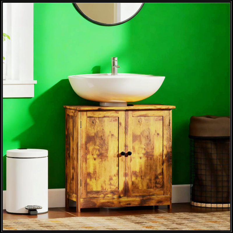 Rustic Brown Under Sink Bathroom Cabinet With 2 Doors And Adjustable Shelf For Efficient Storage, Rustic Brown