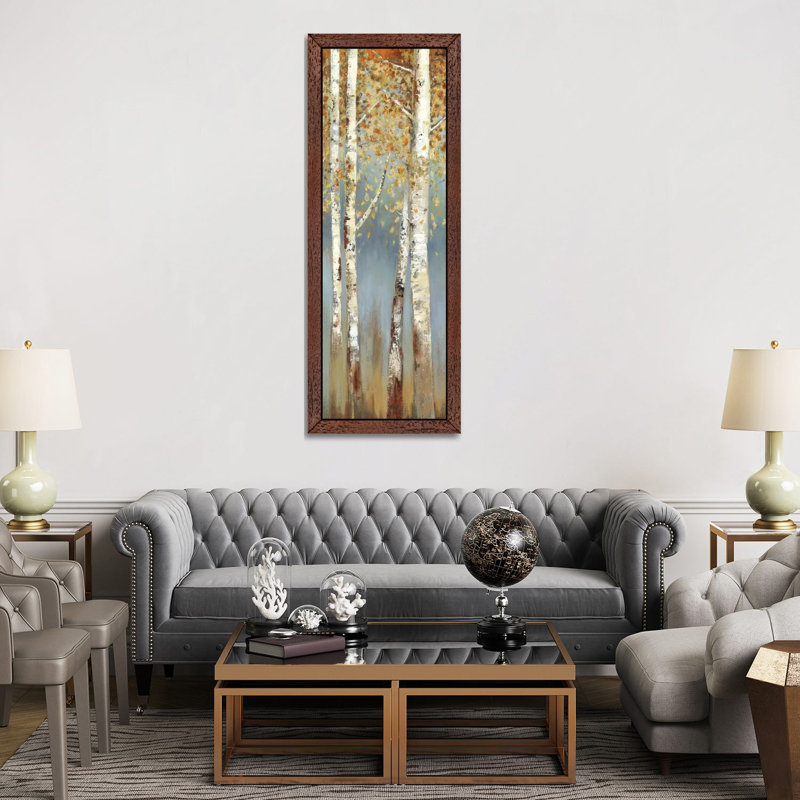 Butterscotch Birch Trees I by Allison Pearce - Print on Canvas, 121.92cm H x 40.64cm W x 3.81cm D, Brown Floater Framed