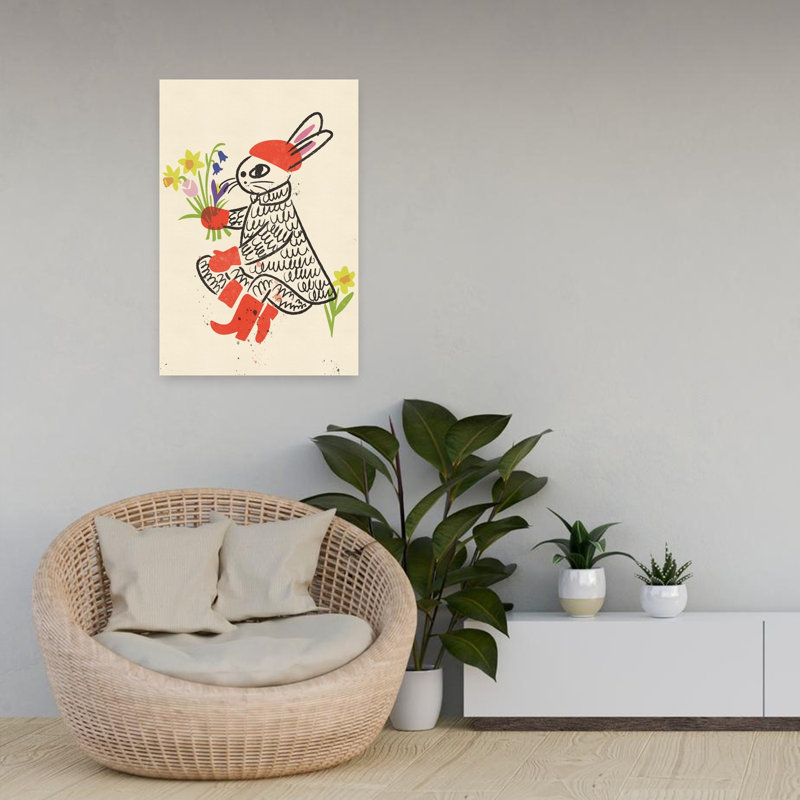 Printemps, lapin et fleurs, H 24 po x l 16 po