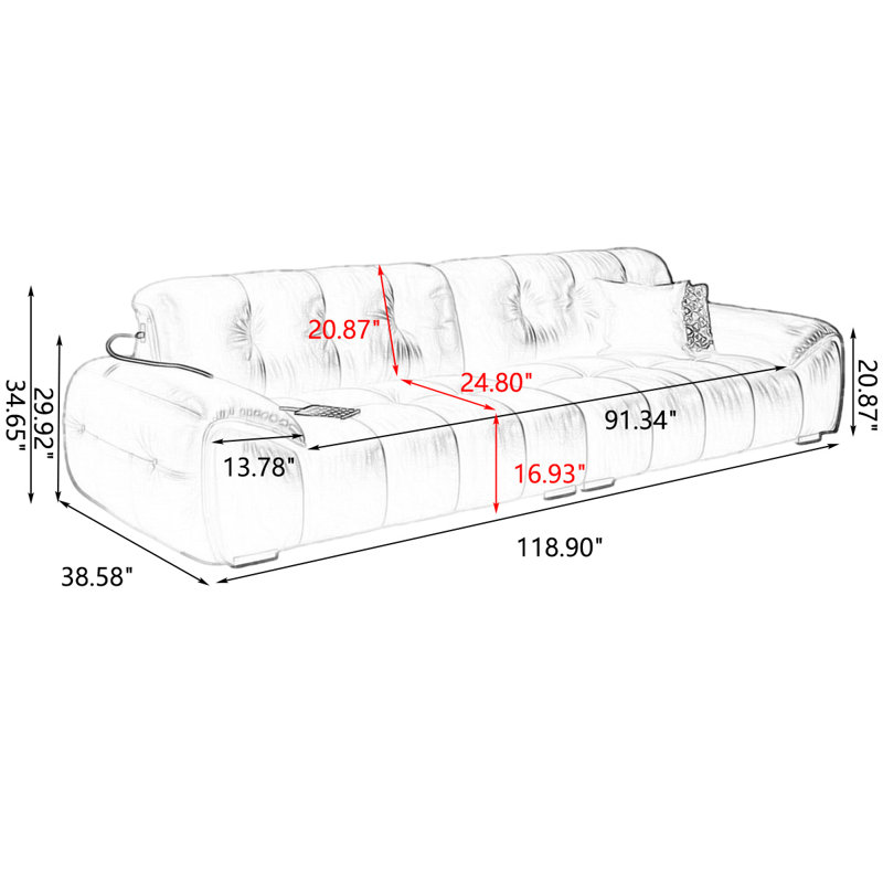 Canapé modulaire blanc en cuir véritable, White, 34.65" H x 118.9" W x 38.58" D