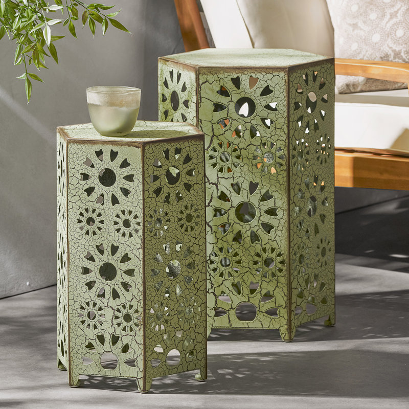 Table d'appoint d'extérieur Eliana, 2 pièces, Vert