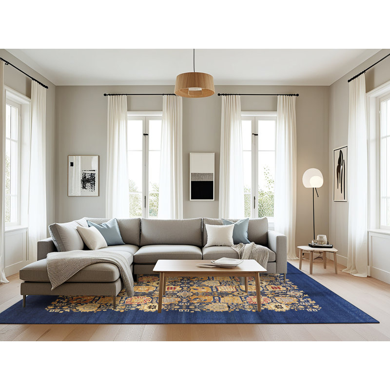 Tapis bleu / beige Patchwork, Rectangle 8 pi x 12 pi