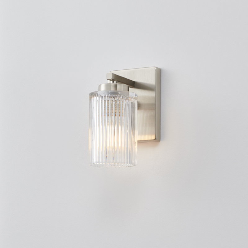  1-light/single Armed Wall Sconce With Ribbed Clear Glass Shade, Brushed Nickel