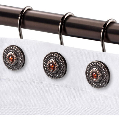 Rust-Proof Decorative Shower Curtain Hooks, Durable Zinc Alloy Bathroom Curtain Rings With Beaded Design, Set Of 12