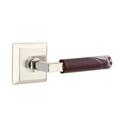 Ensemble de leviers de passage Emtek Select avec rosette Quincy et tige carrée en L, levier en marbre Rosso Levanto (CF)