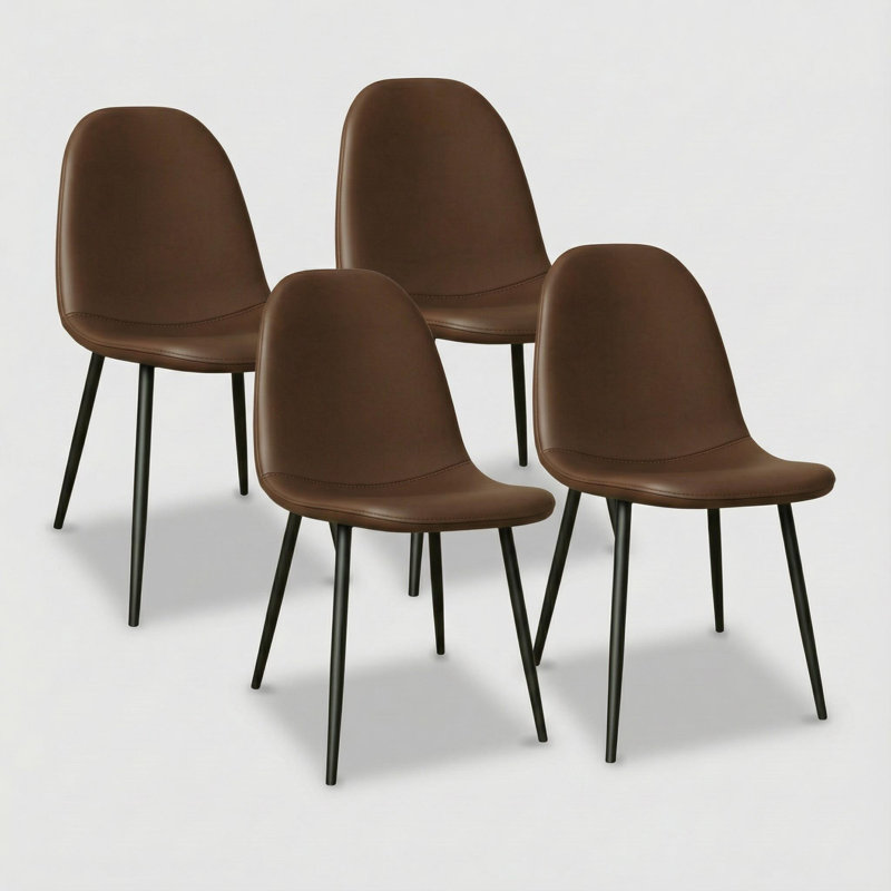 Set Of 4 Saddle Leather Dining Chairs With Black Metal Legs