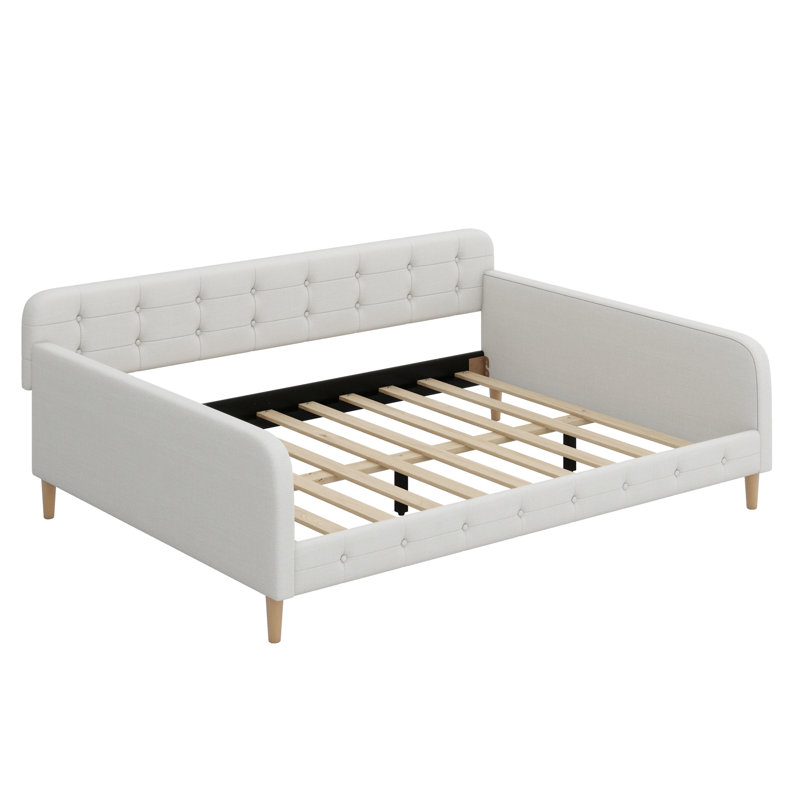 Upholstered Daybed With 4 Support Legs, Beige