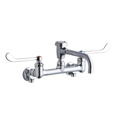Service/Utility 8" Centerset Wall Mount Faucet w/7" Vented Spt 6" Wristblade Handles 1/2" Offset Inlets+Stop