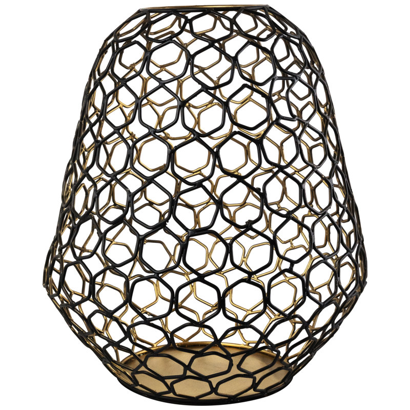 Petit porte-bougie colonne en fer géométrique - noir et or, H 14,25 po x l 12,5 po x P 12,5 po