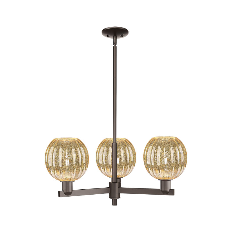 Lustre suspendu 3 lumières à abat-jour sphérique Hailsham, Mercure, Bronze frotté à l'huile