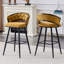 Ensemble de 2 tabourets de bar en chenille jaune avec pieds en fer noir, tabourets de comptoir modernes pour bar à domicile-2075058188