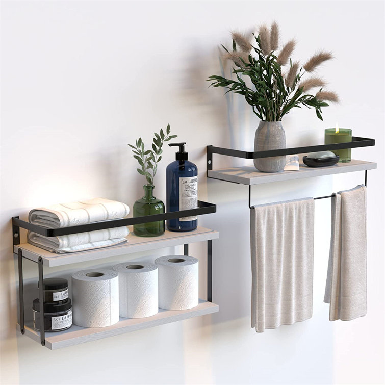 Bathroom Towel Rack 2 Tier Wall Shelf with Towel Bar, Rustic Towel Rack  with Shelf for Wall Storage Shelves with Hooks Over Toilet Shelf Wall  Mounted