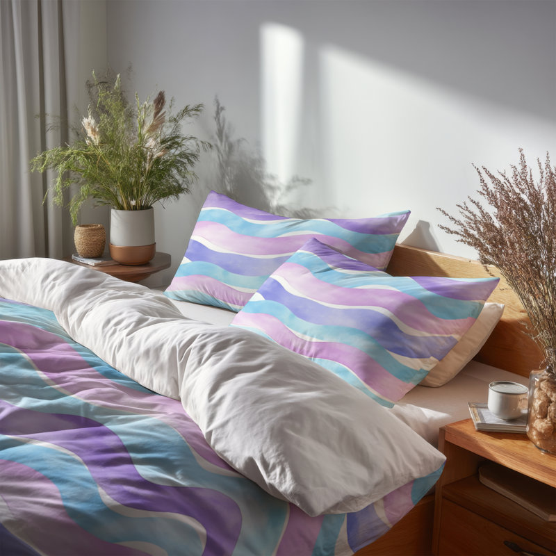 Ensemble de housse de couette et coussin décoratif pour enfants Playful Waves Waves, Très grand lit