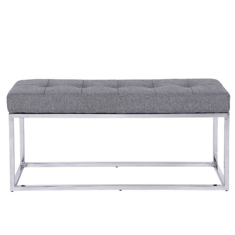     Banc rembourré moderne Atkin, Mélange de polyester gris / argent, Argent argent