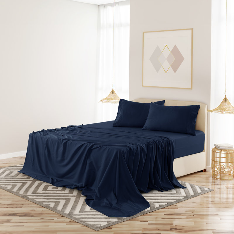 Ensemble de draps en microfibre 6 pièces Lux Decor, Ensemble de draps pour lit simple TG + 1 drap-hous, Bleu marine