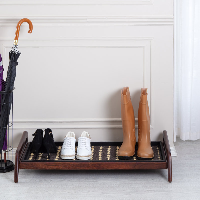 Support à bottes en bois massif de qualité supérieure avec tapis en fibre de coco naturelle - Rangement pour chaussures