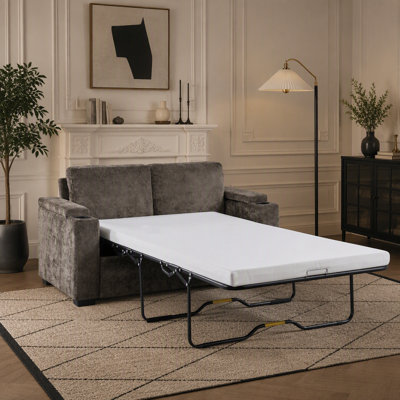 Canapé-lit convertible de 144 cm (56,7 po) avec matelas double, deux porte-gobelets et rangement dans les accoudoirs, idéal pour le salon et l'appartement, marron.