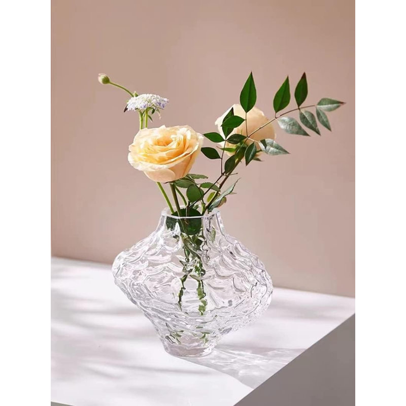 Irregular Creative Glass Vase – Modern Artistic Decorative Flower Vase, 6.3" H x 7.48" W x 2.36" D