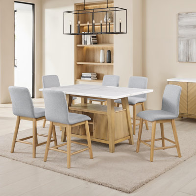 Pillay Genuine Marble Top Counter Height Dining Set With Upholstered Chairs